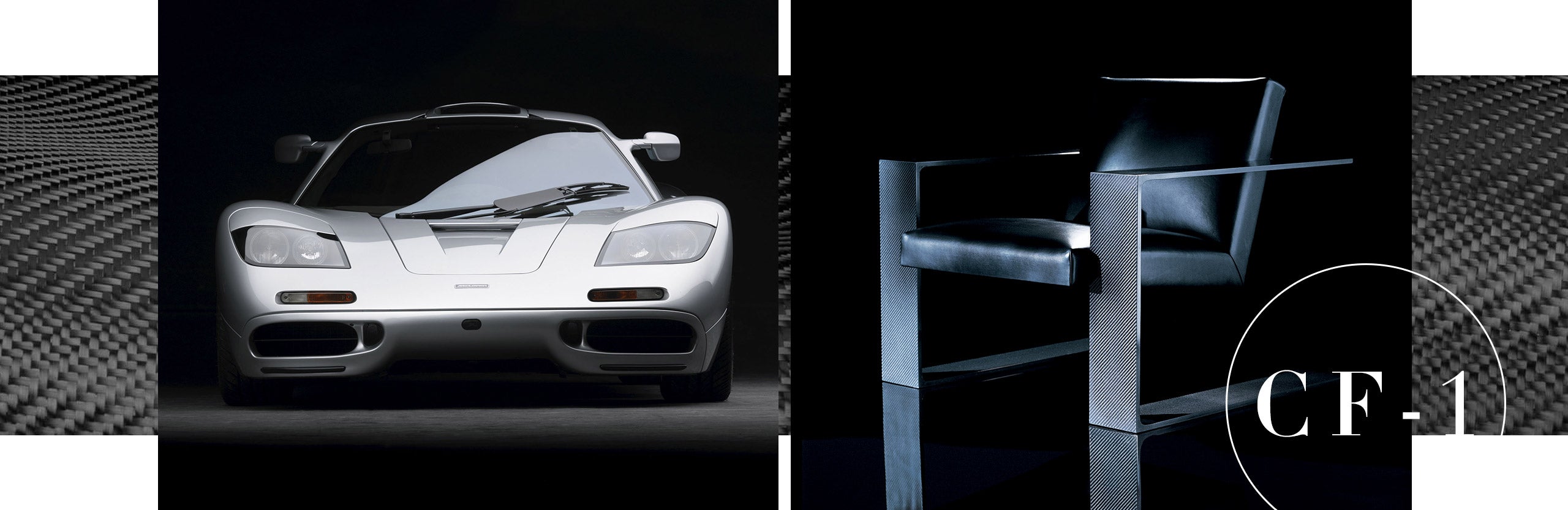The McLaren F1, and the CF-1 chair from Ralph Lauren Home, inspired by the car&rsquo;s innovative use of carbon fiber