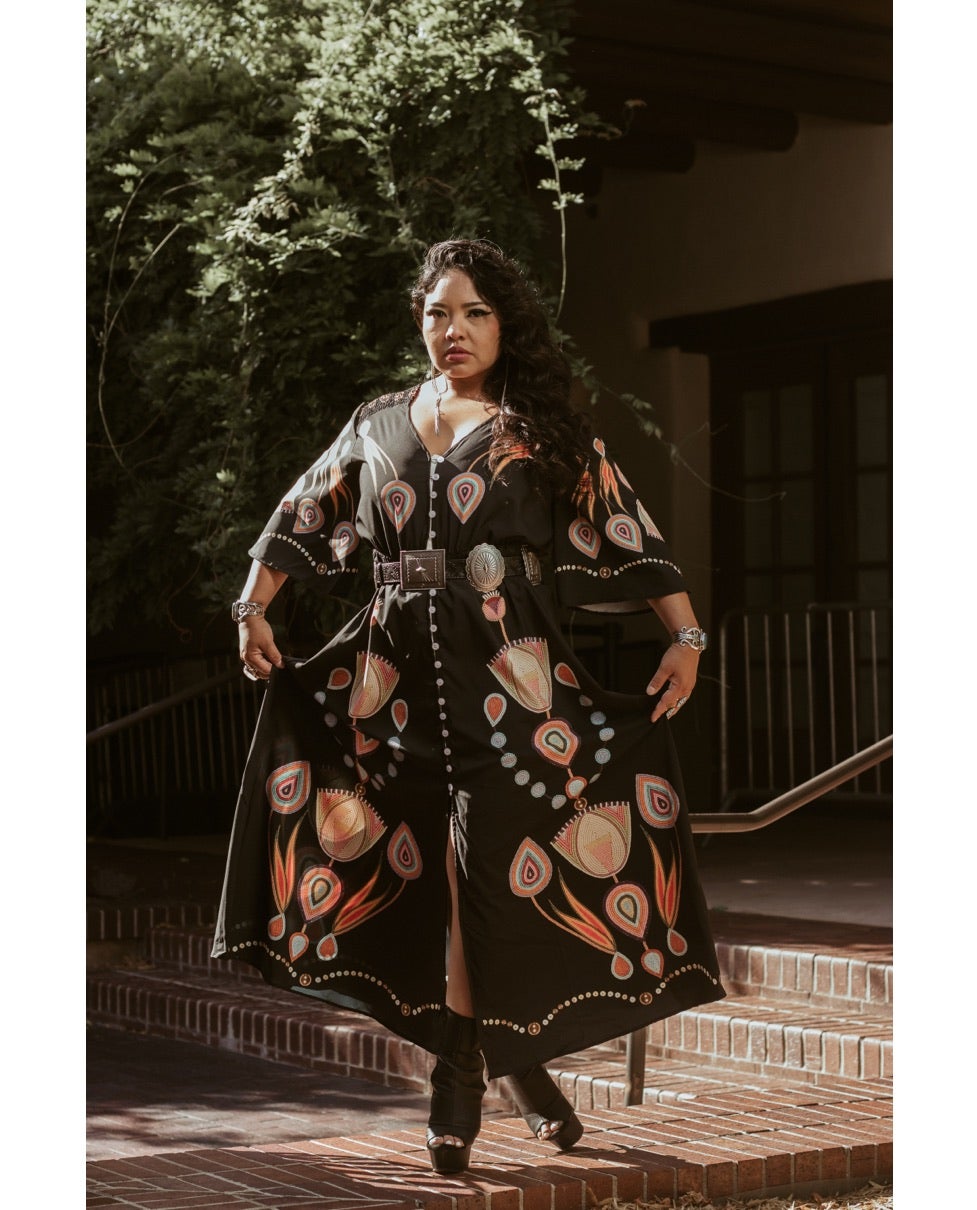  Din&eacute; powerlifter Monica Chaffin dressed by Jamie Okuma at the 100th Annual Santa Fe Indian Fashion Show