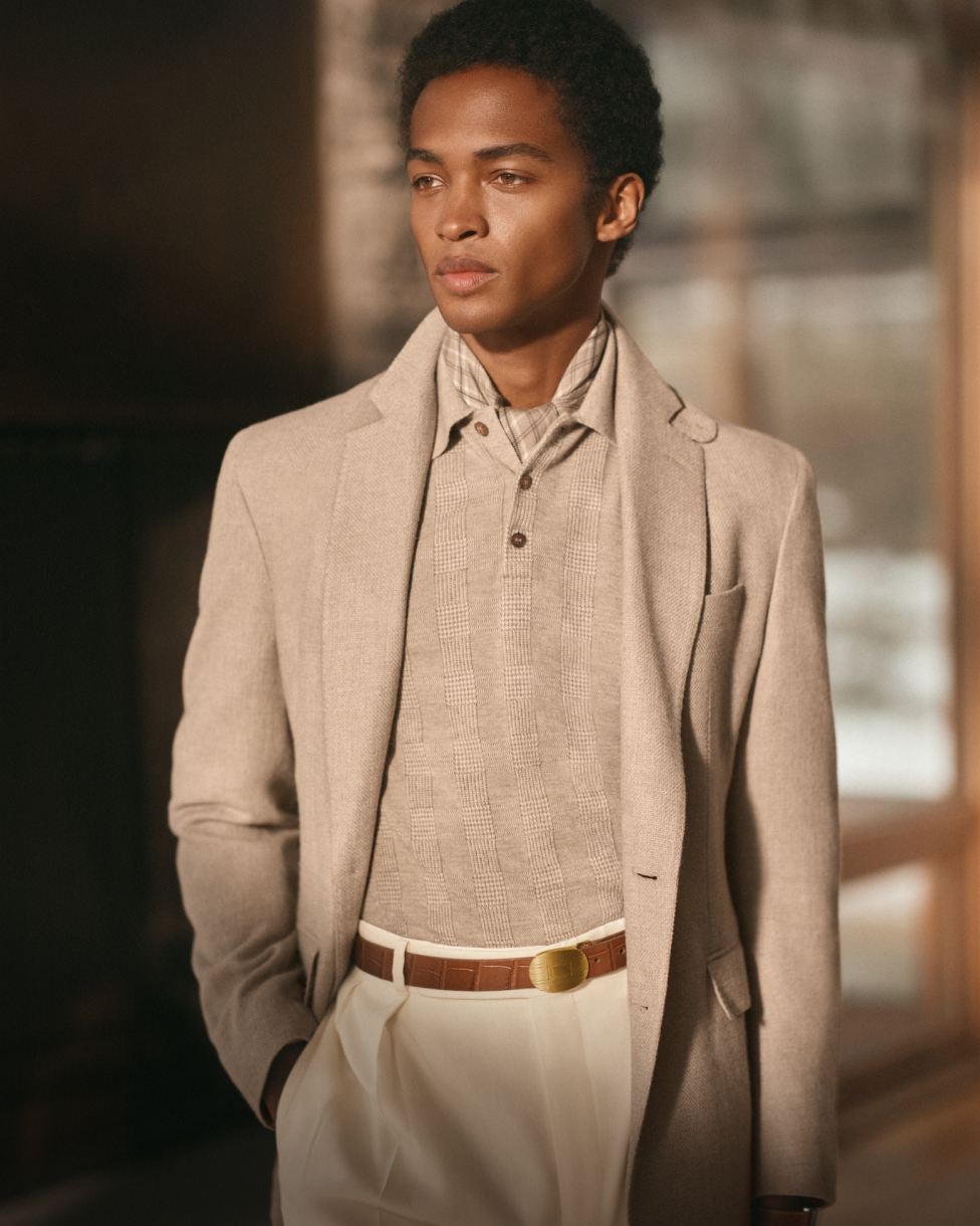 Glen Plaid Cashmere Polo-Collar Jumper