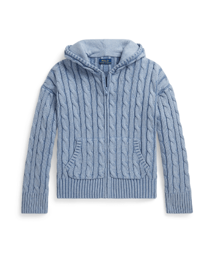 Kabelstickad hoodie med hel dragkedja