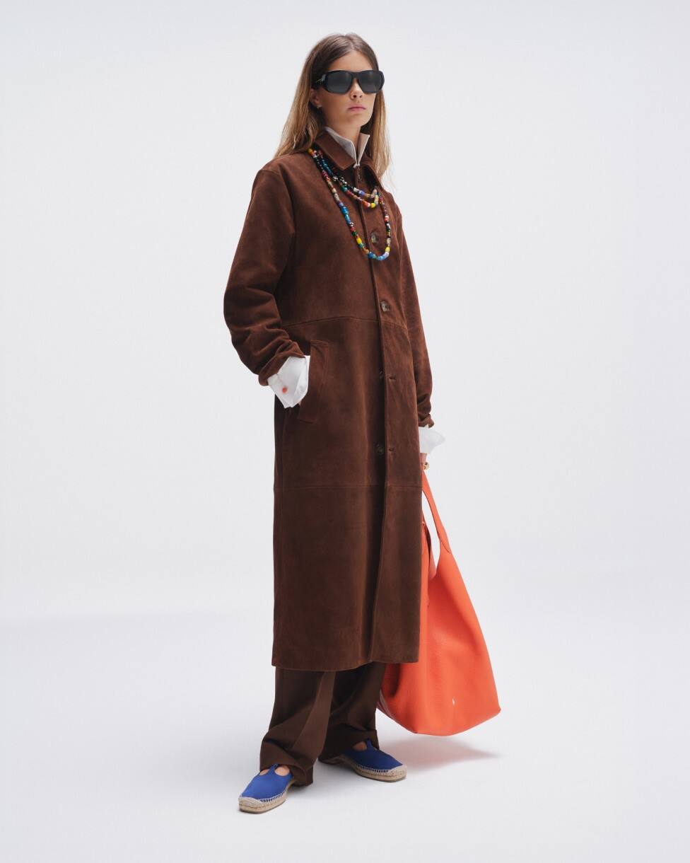 Lång car coat i mocka